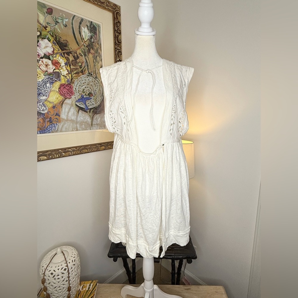 Free People Bella Babydoll Tunic Dress Ivory Eyelet Lace XS Sleeveless NWT